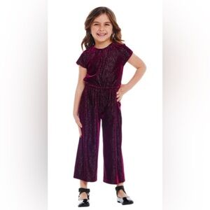 Andy & Evan Velvet Wide-Leg Sparkle Jumpsuit | Size 2 | Dark Red Maroon Wine
